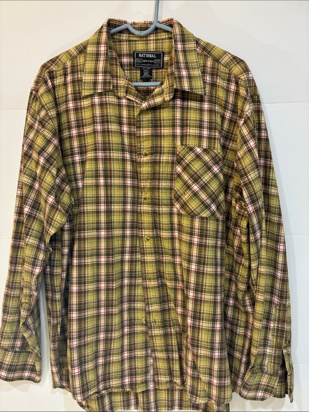 National Outfitters Brand Olive Green Plaid Men's Button-Up Shirt